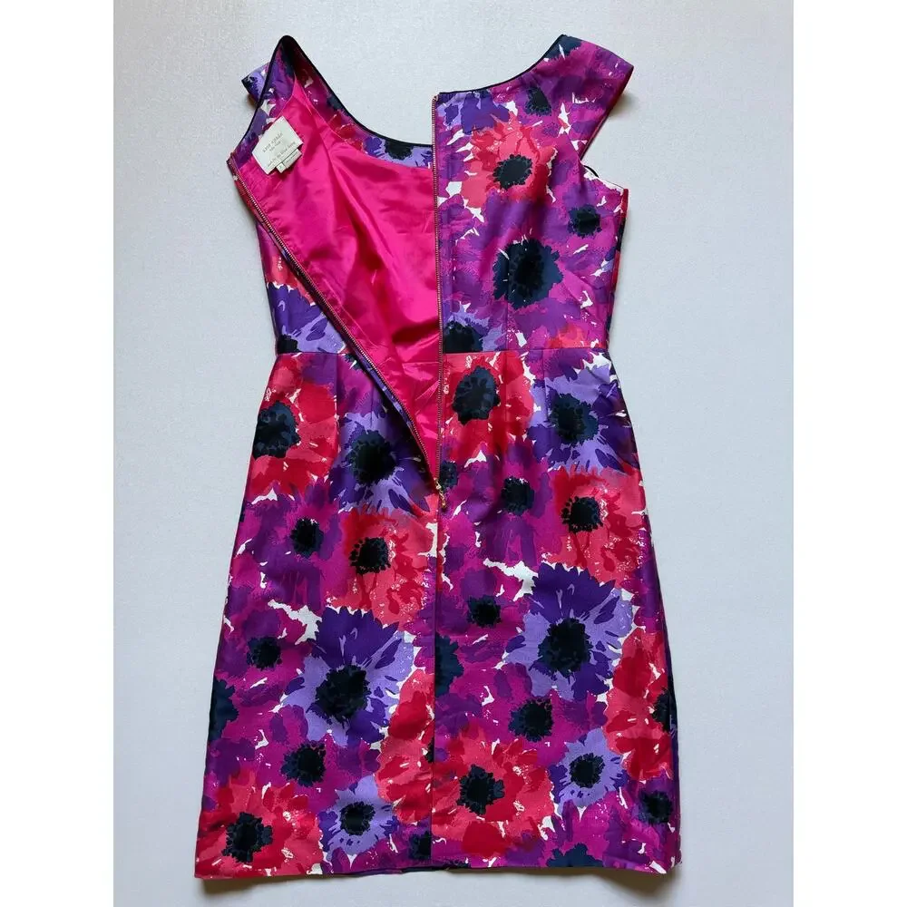 Kate Spade Women's Pink Purple Floral Print Cotton Silk Cap Sleeve Dress Size 2